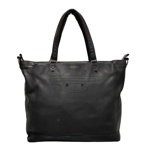 Auth BALENCIAGA Black Out City 459509 Black Leather Handbag - Picture 1 of 16